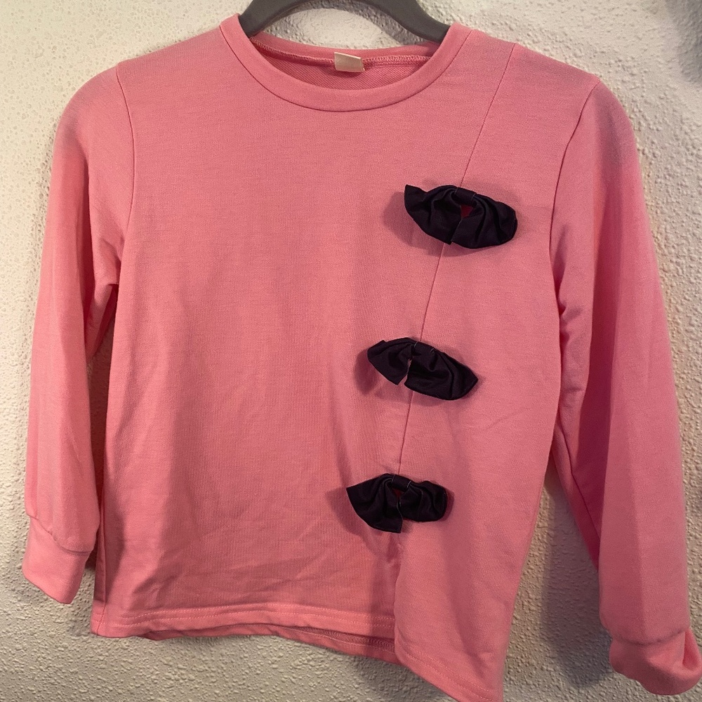 Long Sleeve Pink Shirt w/ Black Bows